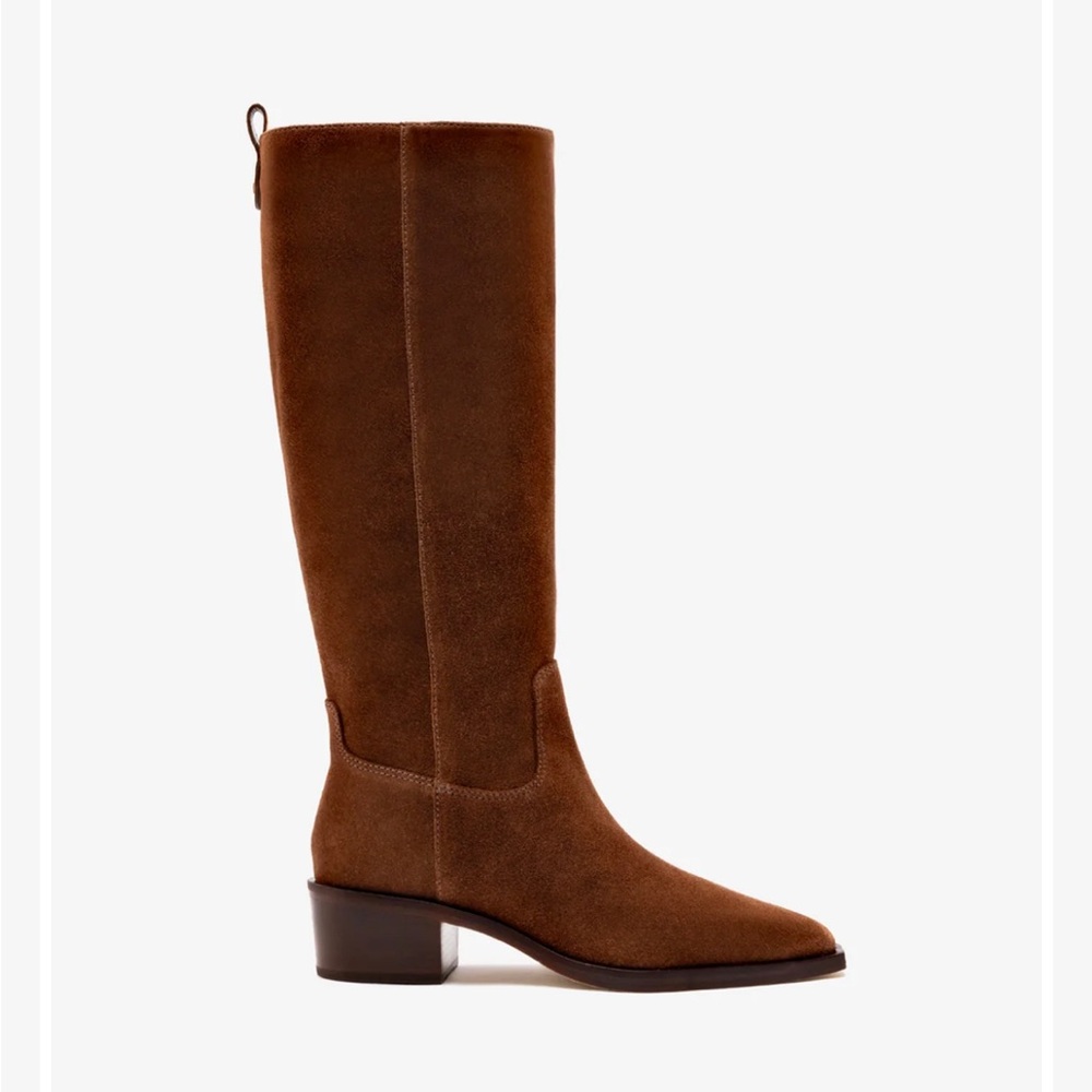 Never Worn Larroude Brown Suede Heeled Boots Size 6 - Picture 2 of 3